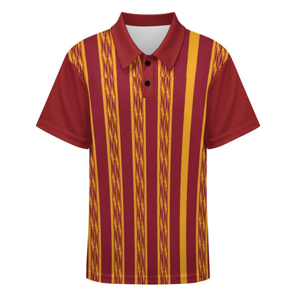 Red & Yellow African Kente Print Buttoned Polo Shirt