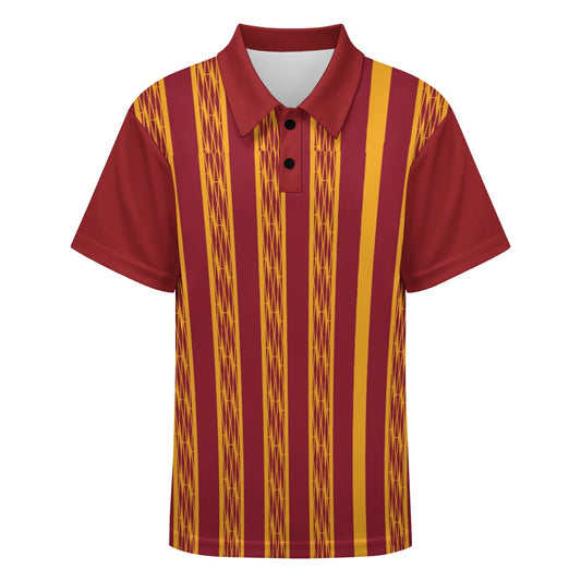 Red & Yellow African Kente Print Buttoned Polo Shirt