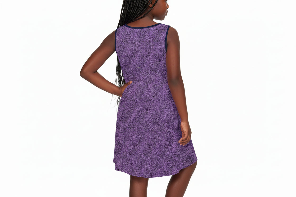 Purple & Black Pattern Sleeveless Dress