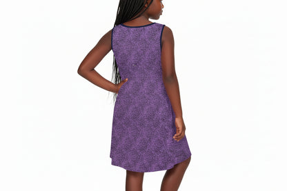 Purple & Black Pattern Sleeveless Dress