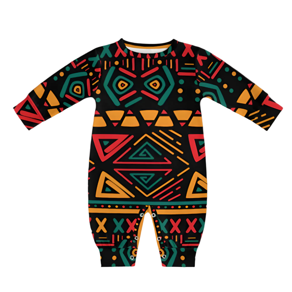 Green, Red, Yellow Traditional African Pattern Baby Jumpsuit