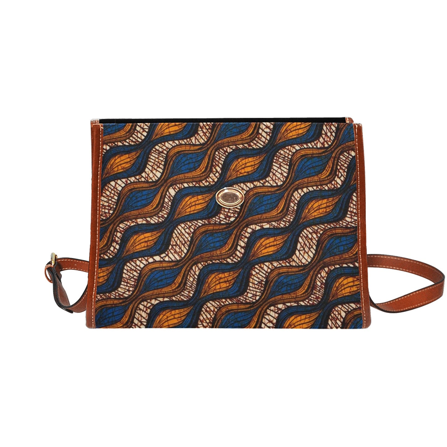 Blue & Brown Ankara Waves Pattern Handbag