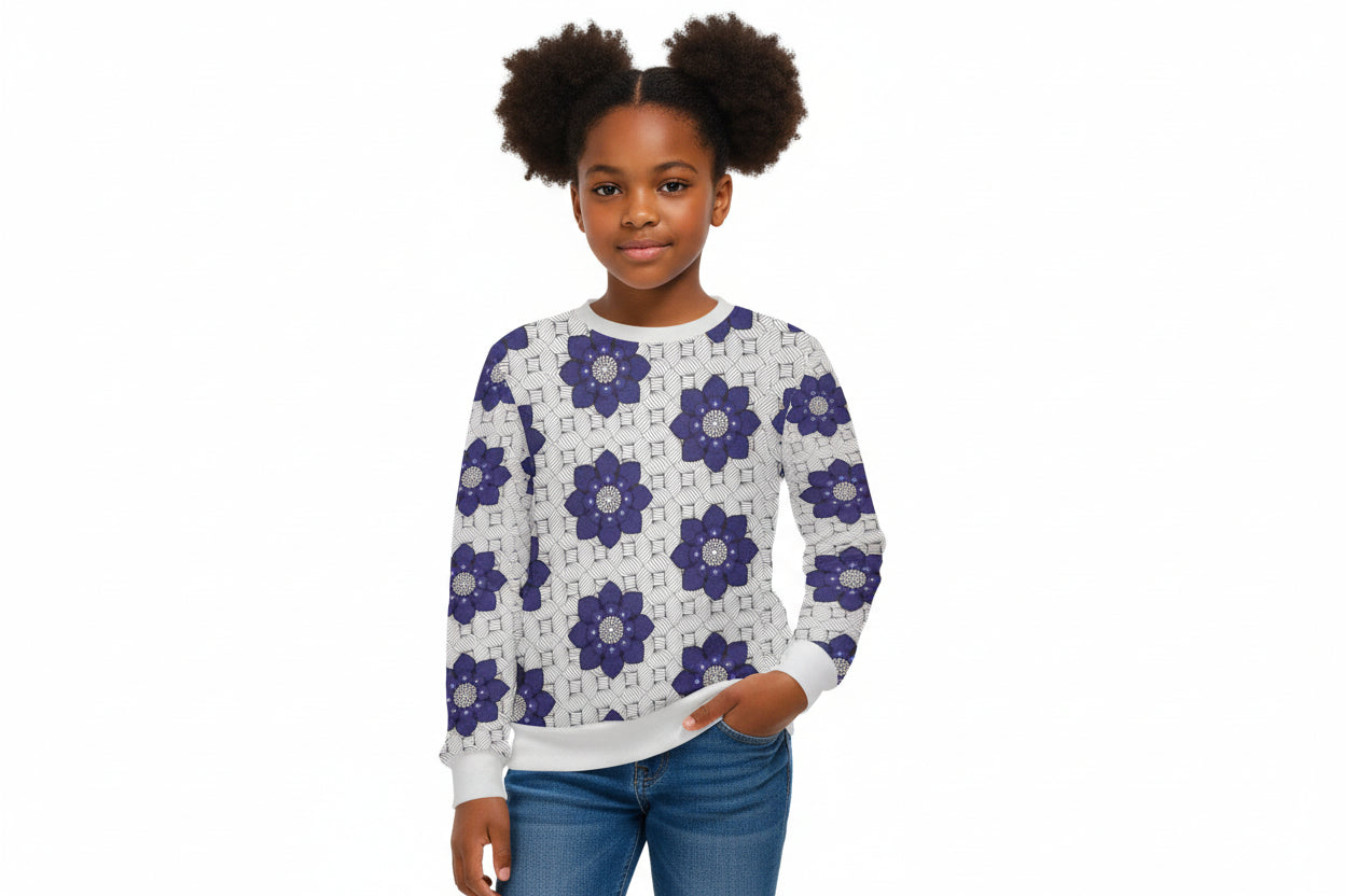 Children's Blue and Grey Ankara Pattern Sweatshirt