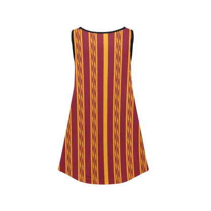 Red & Yellow African Kente Print Sleeveless Dress