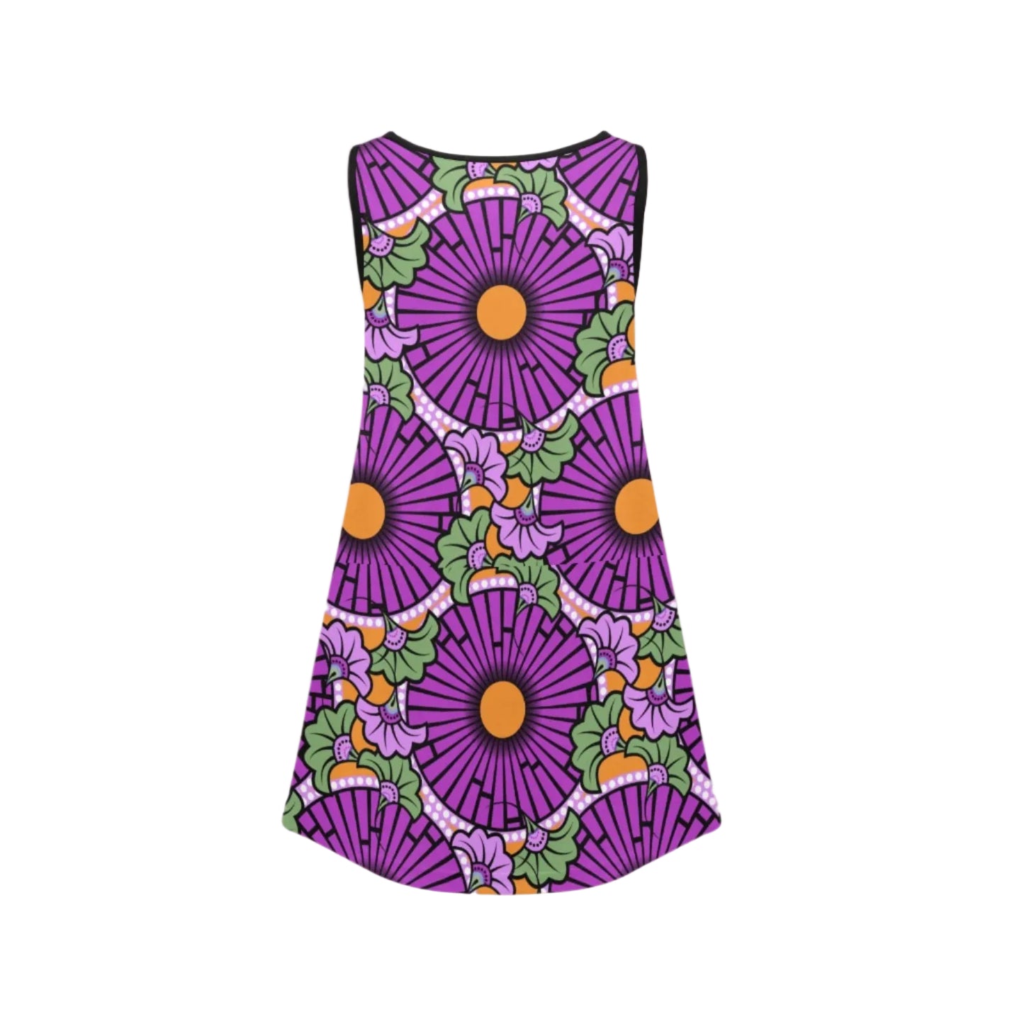 Purple Flowers Ankara Pattern Girl's Sleeveless Dress